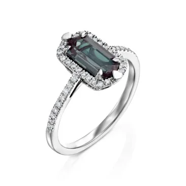 טבעת אבן אלכסנדריט מעבדה ויהלומים טבעיים, זהב 14K, משובצת 0.20 קראט יהלומים, דגם RDSRF32802ALX