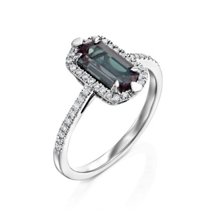 טבעת אבן אלכסנדריט מעבדה ויהלומים טבעיים, זהב 14K, משובצת 0.20 קראט יהלומים, דגם RDSRF32802ALX