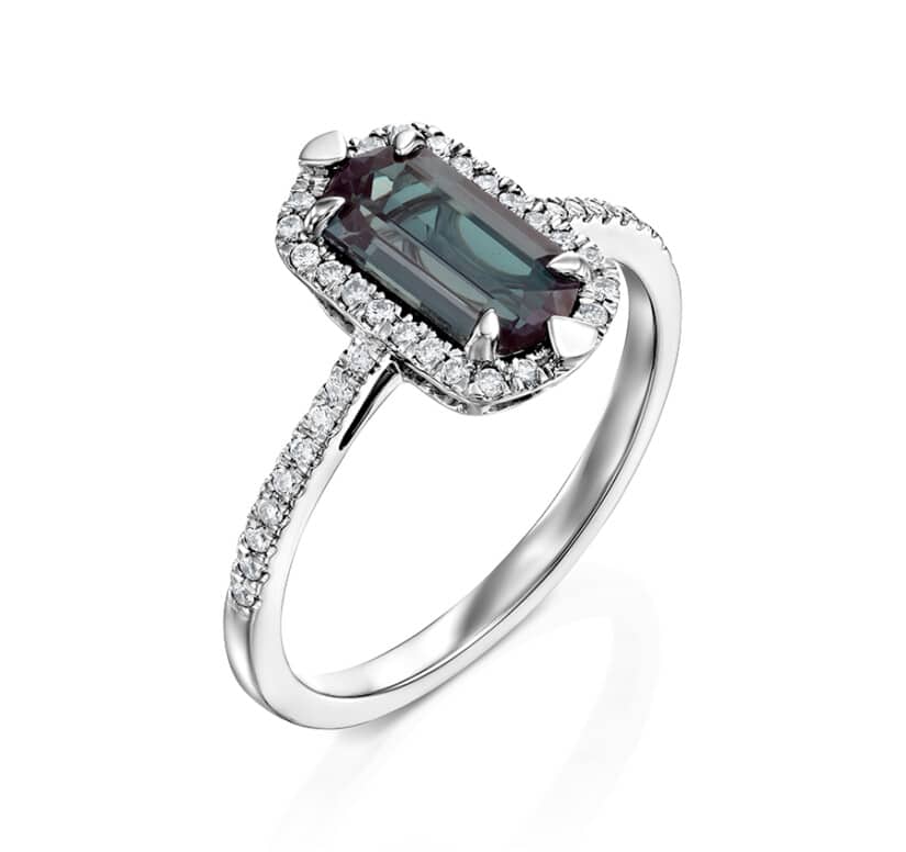 טבעת אבן אלכסנדריט מעבדה ויהלומים טבעיים, זהב 14K, משובצת 0.20 קראט יהלומים, דגם RDSRF32802ALX