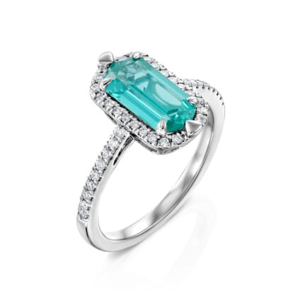 טבעת אבן פראיבה מעבדה ויהלומים טבעיים, זהב 14K, משובצת 0.20 קראט יהלומים, דגם RDSRF32802PRB