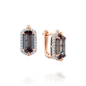 עגילי אבן אלכסנדריט מעבדה ויהלומים טבעיים, זהב 14 קרט, דגם EDSEF33282ALX