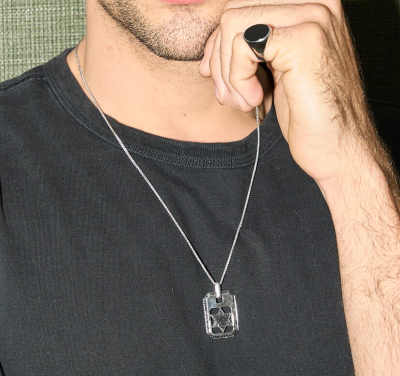 תליון מגן דוד משובץ יהלומים שחורים, זהב 14K, משובץ 0.75 קראט יהלומים, דגם PDPM01586BLD