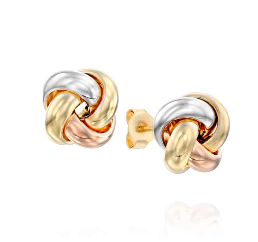 עגילי מזהב שלושה צבעים 14K, צמודים לאוזן, דגם E277-186080