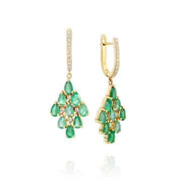 עגילי אמרלד ויהלומים, זהב 14K, דגם ED17511EM