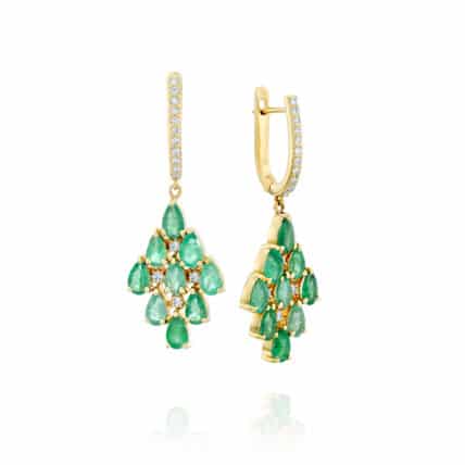 עגילי אמרלד ויהלומים, זהב 14K, דגם ED17511EM