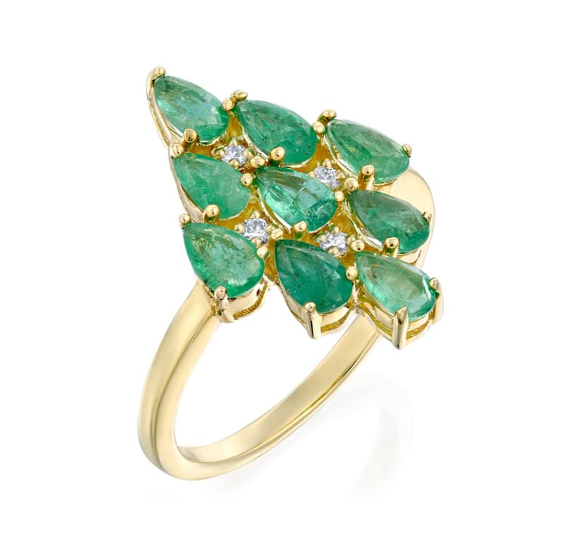 טבעת אמרלד ויהלומים, זהב 14K, דגם RD21422EM