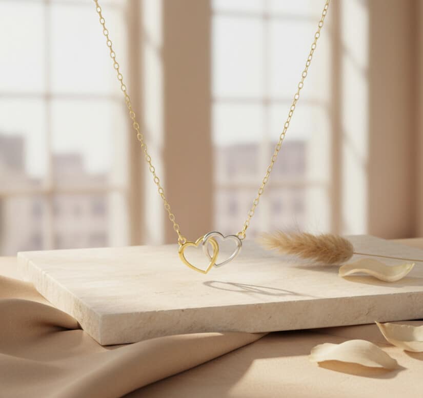 שרשרת זהב עם לבבות, 14K זהב, דגם C277-264282-258668