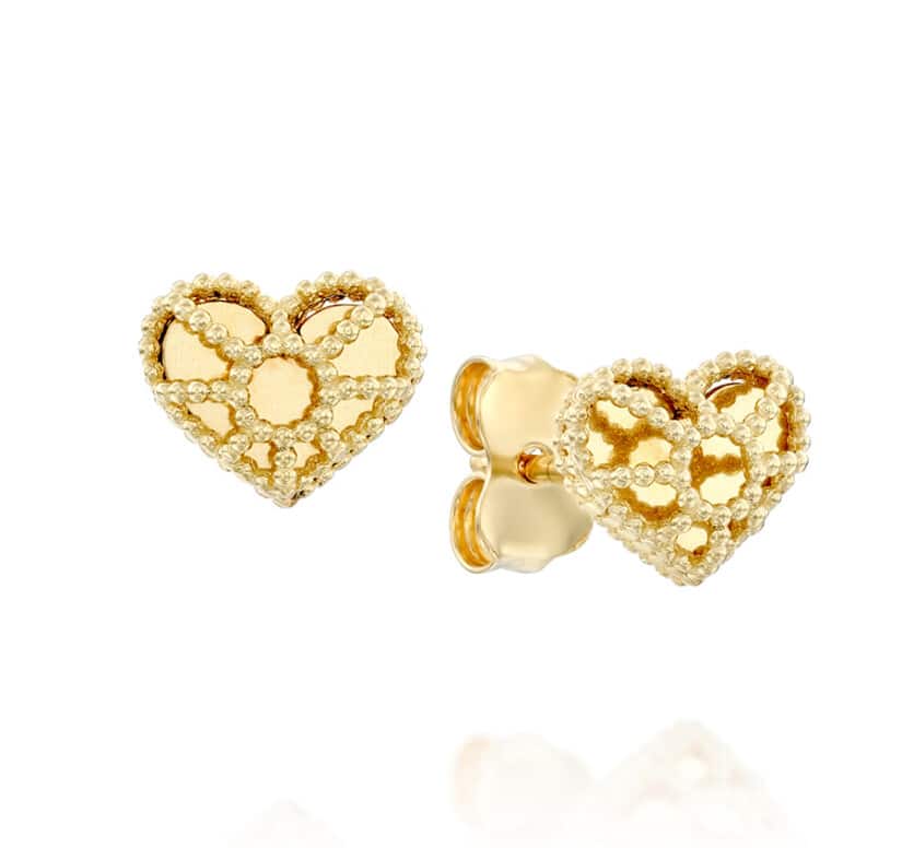 עגילי זהב בצורת לב, 14K זהב, דגם E277-275428
