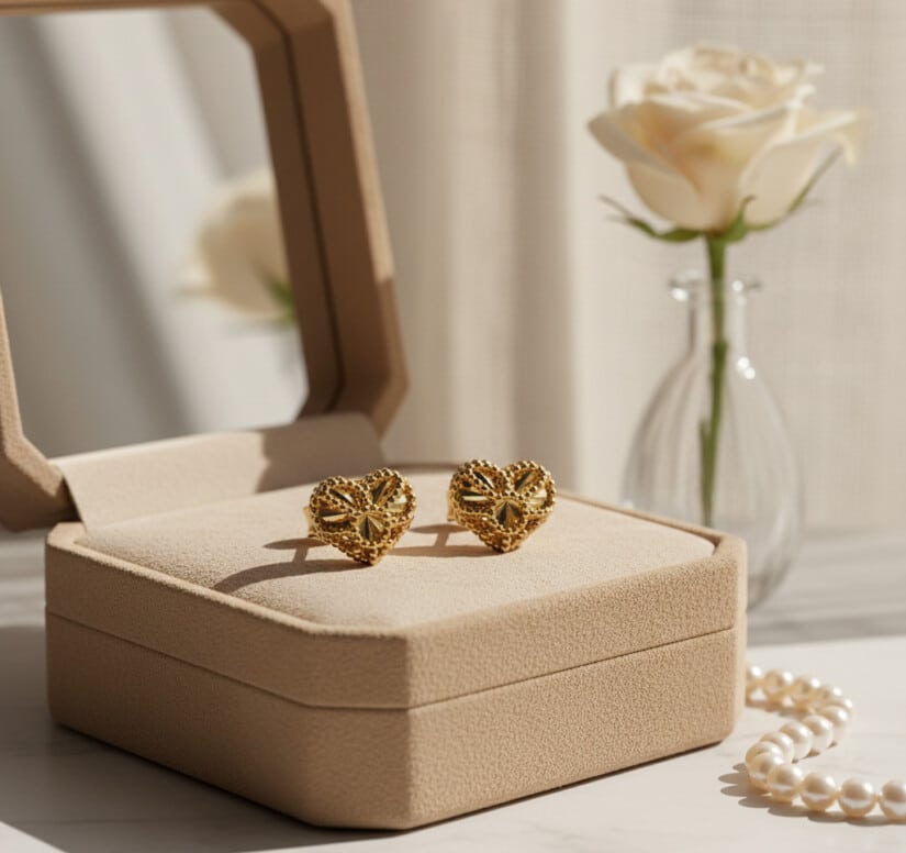 עגילי זהב בצורת לב, 14K זהב, דגם E277-275428