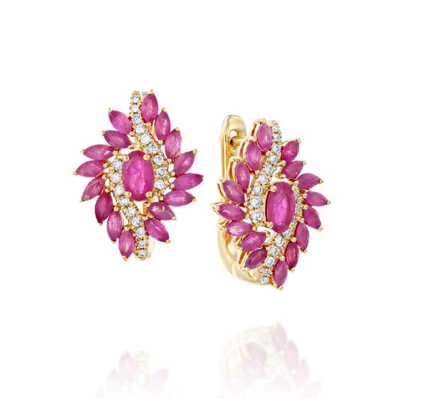 עגילי רובי ויהלומים, זהב 14K, דגם EDSEF32258RU