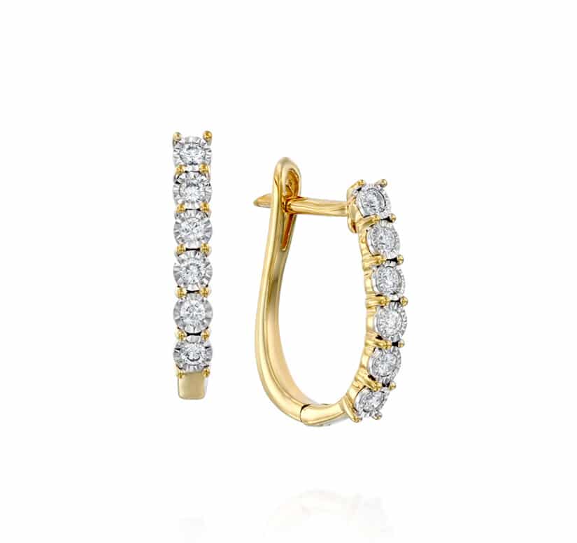 עגילי חישוק יהלומים מזהב K14, משובצים 0.25 קראט יהלומים, דגם EDSEF32362