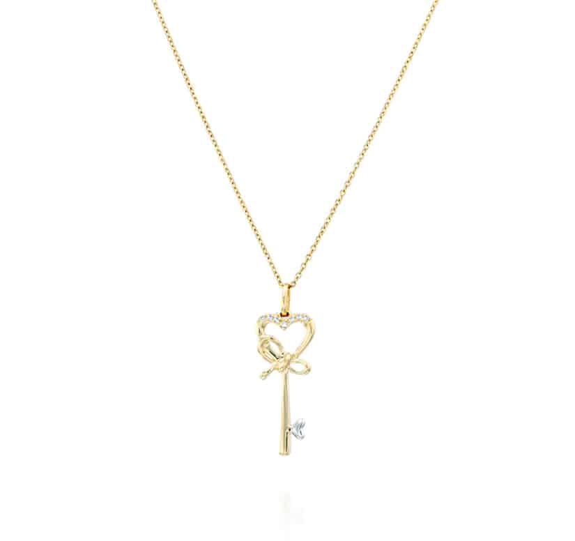 תליון יהלומים בצורת מפתח ,זהב 14K משובץ 0.02 קראט יהלומים, דגם PDPF25354