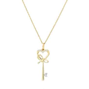 תליון יהלומים בצורת מפתח ,זהב 14K משובץ 0.02 קראט יהלומים, דגם PDPF25354