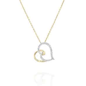 תליון יהלומים בצורת לב , זהב 14K משובץ 0.12 קראט יהלומים, דגם PDPH20411