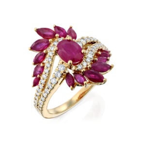 טבעת רובי ויהלומים, זהב 14K, דגם RDCRF01906RU