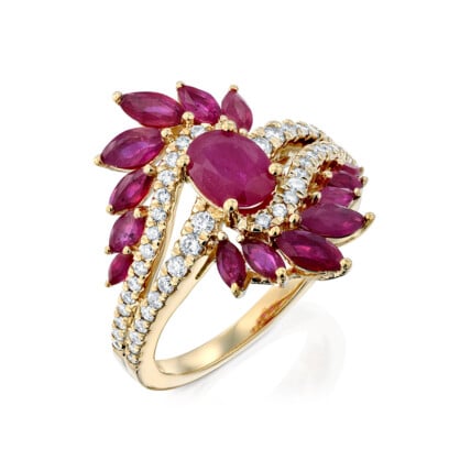 טבעת רובי ויהלומים, זהב 14K, דגם RDCRF01906RU