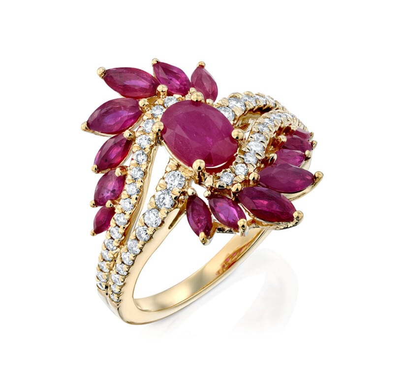 טבעת רובי ויהלומים, זהב 14K, דגם RDCRF01906RU