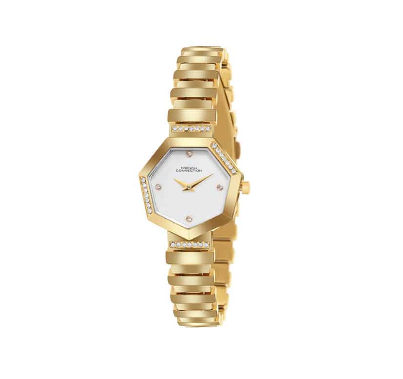 שעון French Connection Mirava לאישה עם לוח משושה אם הפנינה, דגם FCN0139GM