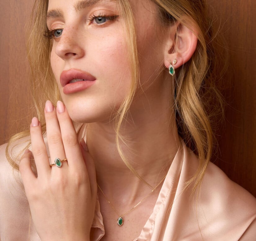 תליון אמרלד ויהלומים, זהב 14K, דגם PDPF26436EM