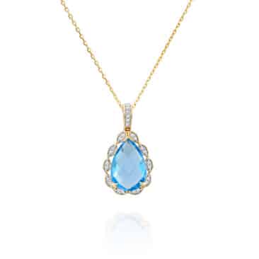תליון אבן בלו טופז ויהלומים, זהב 14k, משובץ 0.20 קראט יהלומים, דגם PDPF26456BT