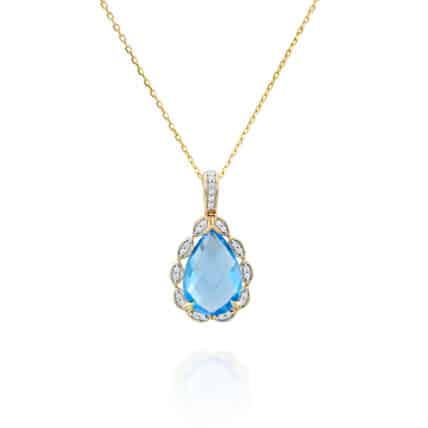 תליון אבן בלו טופז ויהלומים, זהב 14k, משובץ 0.20 קראט יהלומים, דגם PDPF26456BT