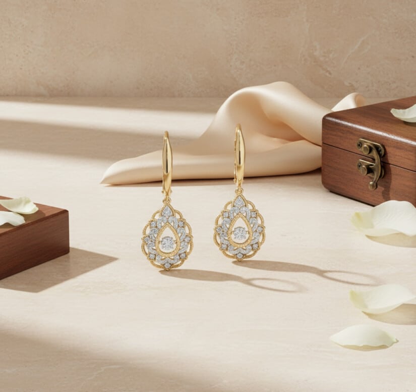 עגילי יהלומים, 14K זהב, משובצים 0.33 קראט יהלומים, דגם EDSEF32533