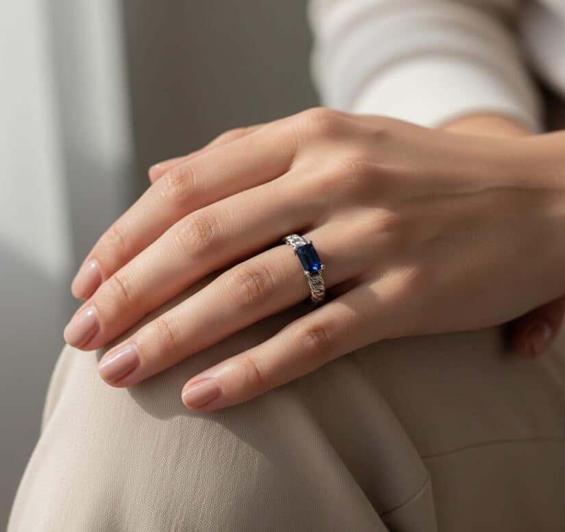 טבעת עם אבן כחולה, ספיר, זהב 14k, דגם RS3800