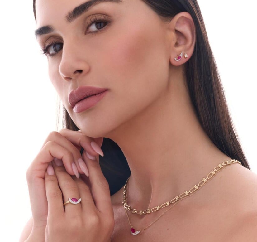 עגילי ספיר ויהלומים, זהב לבן 14K, משובצים 0.15 קראט יהלומים, דגם EDEF34653SA