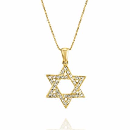 תליון מגן דוד משובץ יהלומים, זהב 14K, משובץ 0.25 קראט יהלומים, דגם PD205
