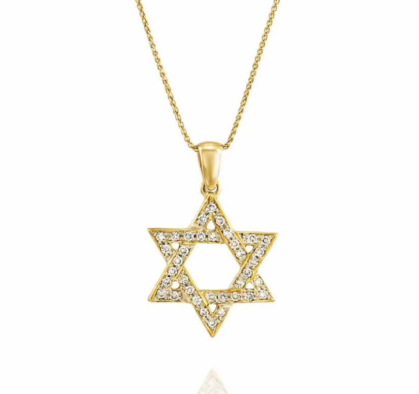 תליון מגן דוד משובץ יהלומים, זהב 14K, משובץ 0.25 קראט יהלומים, דגם PD205