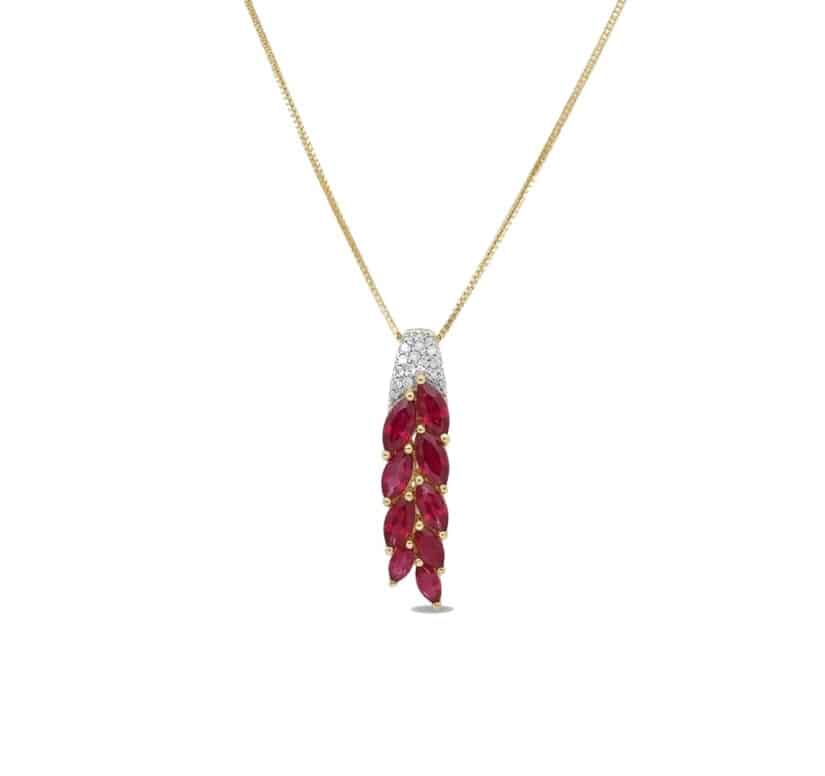 תליון רובי ויהלומים, זהב לבן 14K, משובץ 0.05 קראט יהלומים, דגם PDPF26450RU