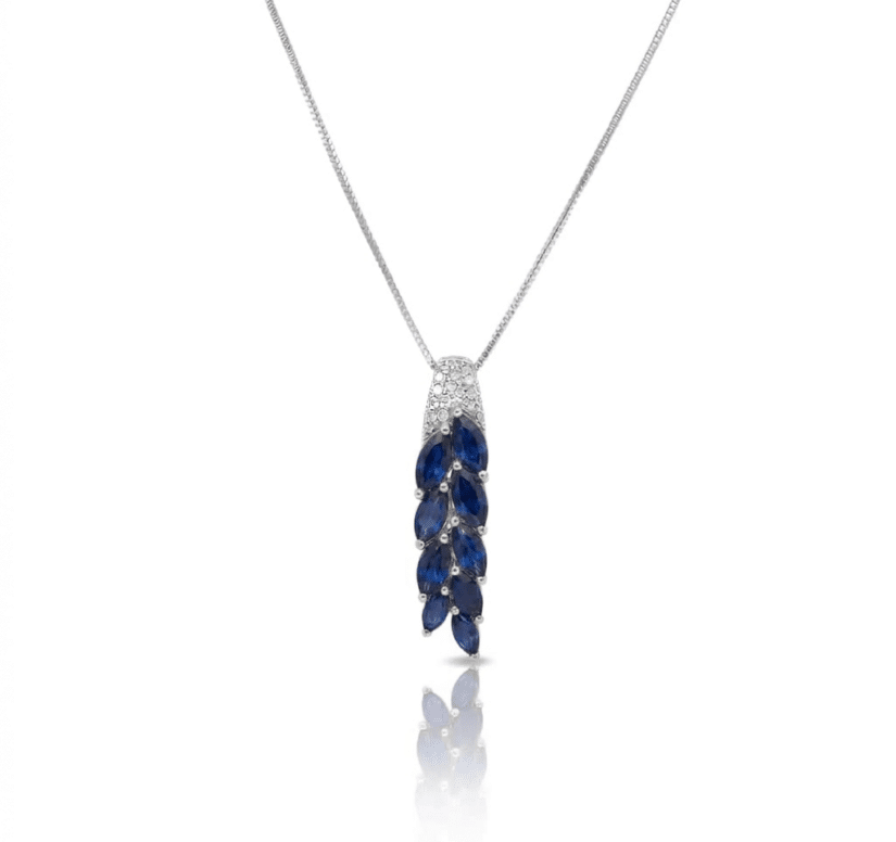 תליון ספיר ויהלומים, זהב לבן 14K, משובץ 0.05 קראט יהלומים, דגם PDPF26450SA