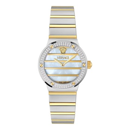 שעון VERSACE לאישה משובץ יהלומים מקולקציית TIMELESS - GRECA LOGO PEARL PRECIOUS, דגם VE3Y00126